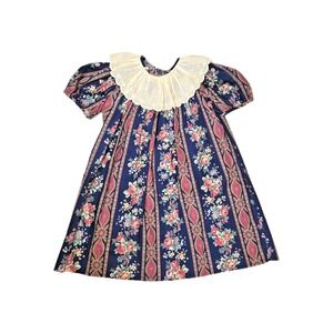 Vintage Judy Lynn Floral Chintz Dress with Lace Collar Made in USA Cotton Size 4